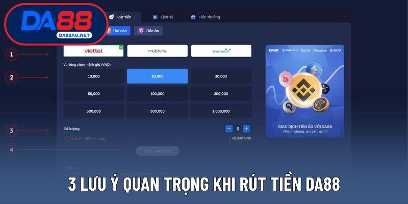 3 lưu ý quan trọng khi rút tiền DA88