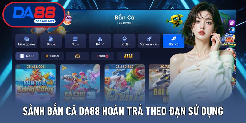 Sảnh bắn cá, boss theo chu kỳ, DA88 hoàn trả theo đạn sử dụng